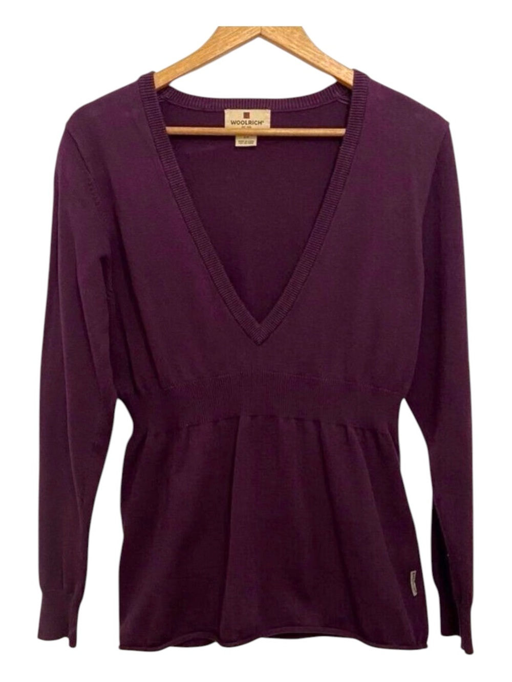 WOOLRICH knit sweater cotton blend knit burgundy/dark wineberry Vneck size small